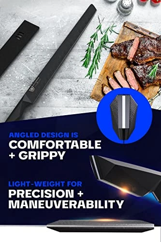 Slicing & Carving Knife - 12" - Shadow Black Series - Black Titanium Nitride Coated - High Carbon - 7CR17MOV-X Vacuum Treated Steel- Sheath - NSF Certified 4 Slicing & Carving Knife - 12" - Shadow Black Series - Black Titanium Nitride Coated - High Carbon - 7CR17MOV-X Vacuum Treated Steel- Sheath - NSF Certified - Image 4