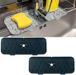 KWSPLK Silicone Sink Faucet Mat, Silicone Faucet Handle Drip Catcher Tray, Sink Draining Pad Behind Faucet, Drip Protector Splash Countertop Protection Rubber Drying Pad (Gray) -Peugeot Shop 51MP5HZNbBL. AC