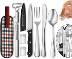Portable Travel Utensils Set, Travel Camping Cutlery Set, Reusable Stainless Steel Flatware Set With Case For Office School Picnic (Black) 13 Portable Travel Utensils Set, Travel Camping Cutlery Set, Reusable Stainless Steel Flatware Set With Case For Office School Picnic (Black) -Peugeot Shop 51MRn42F4RL. AC