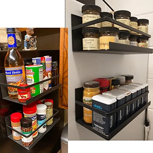 FEULAM Magnetic Spice Rack Organizer, Magnetic Shelf For Refrigerator, Magnetic Spice Rack For Refrigerator With 2 Hooks, Space Saving Magnetic Fridge Spice Rack Black 4 FEULAM Magnetic Spice Rack Organizer, Magnetic Shelf For Refrigerator, Magnetic Spice Rack For Refrigerator With 2 Hooks, Space Saving Magnetic Fridge Spice Rack Black - Image 4
