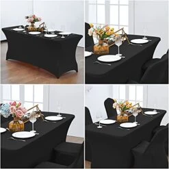 6FT Stretch Spandex Table Cover For Rectangular Fitted Folding Tables, Wrinkle Resistant, Elastic Stretchable Patio Tablecloth Protector For Party, Banquet, Wedding And Events (Black) -Peugeot Shop 51MXGALwuhS