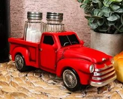 Classic Old Fashioned Red Pickup Truck Figurine Holder For Glass Salt And Pepper Shakers Kitchen Decor Statue (S&P Shakers)