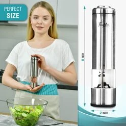 Lafster Kitchen Electric Pepper Grinder - Battery Powered Stainless Steel Salt Or Pepper Mill - Tall Power Shaker - Automatic Grinder With Light - Adjustable Ceramic Coarseness - Pack Of 1 -Peugeot Shop 51Mi8KZw06L