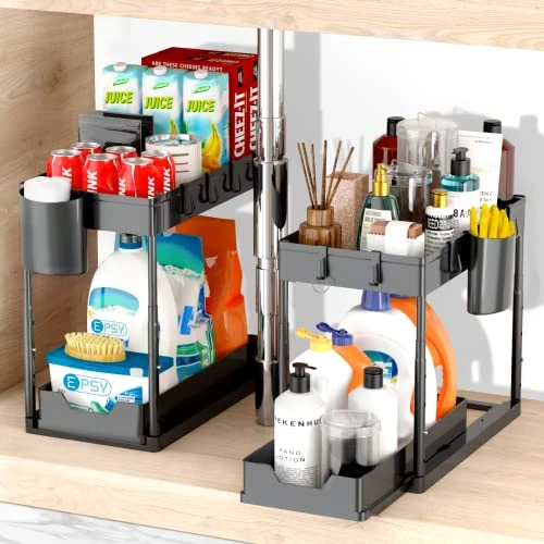 EPSY Adjustable Height Under Sink Organizers And Storage 2 Pack - Sliding Drawers Under The Sink Cabinet Organizer - 2 Tier Under Kitchen Bathroom Sink Organizers And Storage - 2 Cups And 4 Hooks 1 EPSY Adjustable Height Under Sink Organizers And Storage 2 Pack - Sliding Drawers Under The Sink Cabinet Organizer - 2 Tier Under Kitchen Bathroom Sink Organizers And Storage - 2 Cups And 4 Hooks