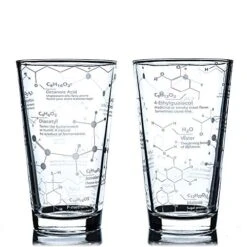 Beer Glasses - 16 Oz Pint Glass (Set Of 2) – Science Of Beer Glassware - Etched With Beer & Hops Chemistry Molecules