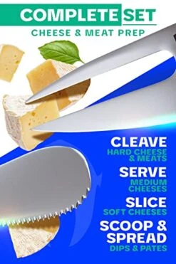 Charcuterie & Cheese Knife Set - 4-Piece - Gladiator Series Elite - Mini Cleaver, Serrated, Round-Tip, Forked Cheese Knives, G10 Garolite Handle, Sheath, NSF Certified -Peugeot Shop 51MqEvdMcfL