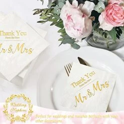 200 PCS Wedding Napkins Gold Mr and Mrs Cocktail Napkins, Beverage Cake Dessert Paper Napkins Disposable For Wedding Engagement Party Reception, Table Decorations, Wedding Party Supplies, Multi-Layer -Peugeot Shop 51MsGNfBsIL