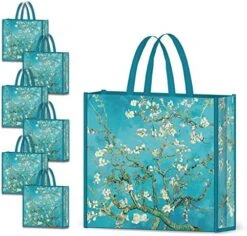 NymphFable 6 Pack Grocery Bags Reusable Almond Blossoms Shopping Bags Waterproof Tote Bag Gift Bags 50LBS -Peugeot Shop 51MzT2FOHTL. AC