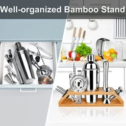 Cocktail Shaker Set Bartender Kit, 12 Pcs Premium Stainless Steel Bar Set Tools : Bamboo Stand, 25 Oz Martini Shaker, Cocktail Shaker Set For Mixing Cocktails -Peugeot Shop 51N6r1wJcIS