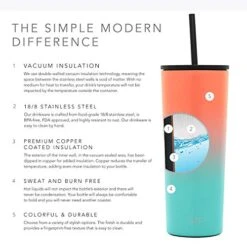 Classic Insulated Tumbler With Straw And Flip Lid Stainless Steel Water Bottle Iced Coffee Travel Mug Cup, 1 Count (Pack Of 1), Havana -Peugeot Shop 51NCtt7i7jL