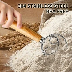 TEEVEA Danish Dough Whisk Stainless Steel Dough Whisk Dutch Style Bread Dough Hand Mixer Wooden Handle Kitchen Baking Tools Bread Making Tools And Supplies -Peugeot Shop 51NFrfLUYjL