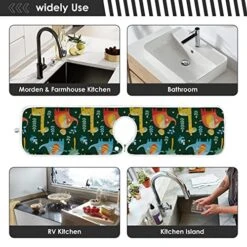Kcldeci 2 Pack Faucet Mat Splash Guard For Kitchen Sink,Elephants Giraffe Bird Palm 23x5 Inch Faucet Handle Drip Catcher Tray Absorbent Mat Fast Dry Mat For Kitchen, Bathroom -Peugeot Shop 51NLIhYzejL
