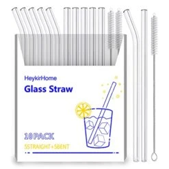 10-Pack Disposable Glass Straw,Size 8.5''x10 MM,Including 5 Straight And 5 Bent With 2 Cleaning Brush- Perfect For Smoothies, Tea, Juice