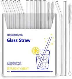 10-Pack Disposable Glass Straw,Size 8.5''x10 MM,Including 5 Straight And 5 Bent With 2 Cleaning Brush- Perfect For Smoothies, Tea, Juice 8 10-Pack Disposable Glass Straw,Size 8.5''x10 MM,Including 5 Straight And 5 Bent With 2 Cleaning Brush- Perfect For Smoothies, Tea, Juice -Peugeot Shop 51NUXseIeyL. AC 1