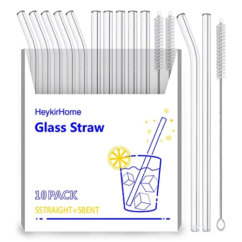 10-Pack Disposable Glass Straw,Size 8.5''x10 MM,Including 5 Straight And 5 Bent With 2 Cleaning Brush- Perfect For Smoothies, Tea, Juice 1 10-Pack Disposable Glass Straw,Size 8.5''x10 MM,Including 5 Straight And 5 Bent With 2 Cleaning Brush- Perfect For Smoothies, Tea, Juice