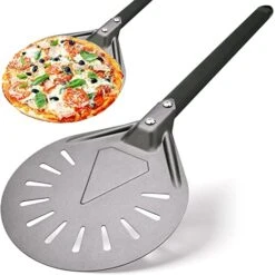 Turning Pizza Peel With 8" Aluminum Round Pizza Paddle,23.6" Overall,Outdoor Pizza Oven Accessories