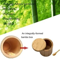 Salt Cellar, Bamboo Salt Box, Salt Container With Spoon, Salt Holder With Lid, Salt Shaker, Cumin And Pepper Bowl With Magnetic Swivel Lid (1 Box With Engraved Salt)… (2 PCS)