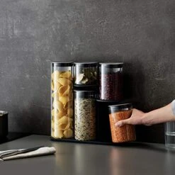 Joseph Joseph Podium 100 Dry Food Storage Container Set With Stand, 5-Piece, Stainless-Steel/Glass -Peugeot Shop 51NYmdHX2AL