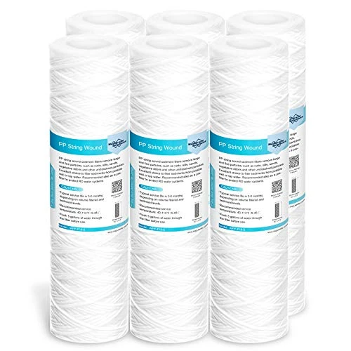 Membrane Solutions 5 Micron 10"x2.5" String Wound Whole House Water Filter Replacement Cartridge Universal Sediment Filters For Well Water - 6 Pack 1 Membrane Solutions 5 Micron 10"x2.5" String Wound Whole House Water Filter Replacement Cartridge Universal Sediment Filters For Well Water - 6 Pack