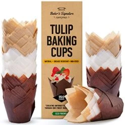 ’s Signature Tulip Baking Paper Cupcake & Muffin Liners Pack Of 150 | Grease Resistant Wrappers – Will Not Curl Or Burn – Comes In Convenient Packaging