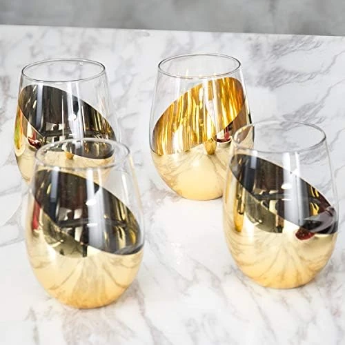 Modern Copper Accent Stemless Wine Glass Set, Red Wine Glasses Set Of 4 5 Modern Copper Accent Stemless Wine Glass Set, Red Wine Glasses Set Of 4 - Image 5