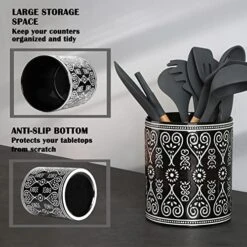 Ceramic Utensil Holder For Kitchen Counter - Large Black Utensil Crock For Countertop Organization - Modern Farmhouse Decor Kitchen Accessories - Dishwasher Safe -Peugeot Shop 51NzfEvZBDL