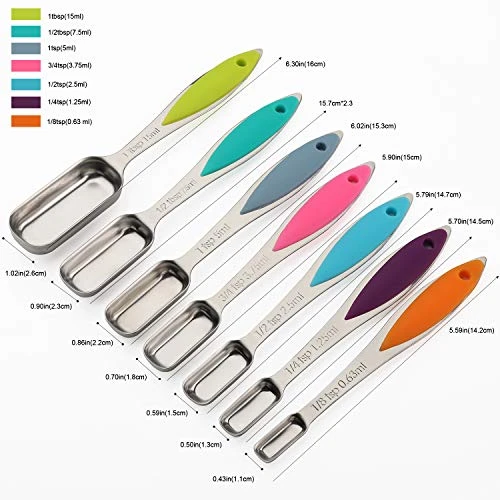 Measuring Spoons Set Stainless Steel Long Handle Measuring Spoons Stackable Heavy Duty Metal Teaspoon Tablespoon Measure Spoon Set Of 7 For Measuring Dry Liquid Ingredients, By YellRin 2 Measuring Spoons Set Stainless Steel Long Handle Measuring Spoons Stackable Heavy Duty Metal Teaspoon Tablespoon Measure Spoon Set Of 7 For Measuring Dry Liquid Ingredients, By YellRin - Image 2