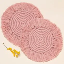 Macrame Coasters Woven Boho Handmade Absorbent Placemats, For Desk Table Kitchen Dining Room Drink Picnic Housewarming Home Decor Rattan Wicker Bamboo (Mustard (Set Of 2)) -Peugeot Shop 51OGZGMBVTS. AC 1