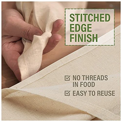 Organic Unbleached Cotton Cheesecloth For Straining - 2 Reusable Hemmed Squares, GOTS Certified, Fine Reusable Strainer – Large 23" X 23" 2 Organic Unbleached Cotton Cheesecloth For Straining - 2 Reusable Hemmed Squares, GOTS Certified, Fine Reusable Strainer – Large 23" X 23" - Image 2