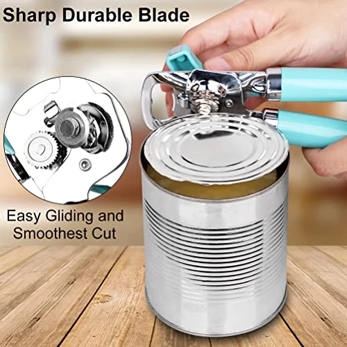 - Safe Cut Can Opener Manual Handheld, No-Trouble-Lid-Lift Can Opener With Magnet, Built In Bottle Opener, Stainless Steel Sharp Blade, Heavy Duty And Easy To Use Large Turn Knob, Aqua Sky 3 - Safe Cut Can Opener Manual Handheld, No-Trouble-Lid-Lift Can Opener With Magnet, Built In Bottle Opener, Stainless Steel Sharp Blade, Heavy Duty And Easy To Use Large Turn Knob, Aqua Sky - Image 3