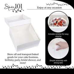 SpecialT | Cake Boxes With Window 25pk 12x12x6 Inch White Bakery Boxes, Disposable Cake Containers, Dessert Boxes