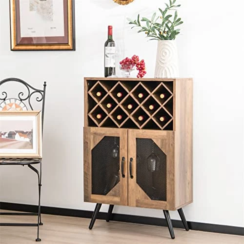 MJWDP Double Door Kitchen Storage Buffet Sideboard With Wine Rack And Glass Shelf Dining Cabinet 3 MJWDP Double Door Kitchen Storage Buffet Sideboard With Wine Rack And Glass Shelf Dining Cabinet - Image 3