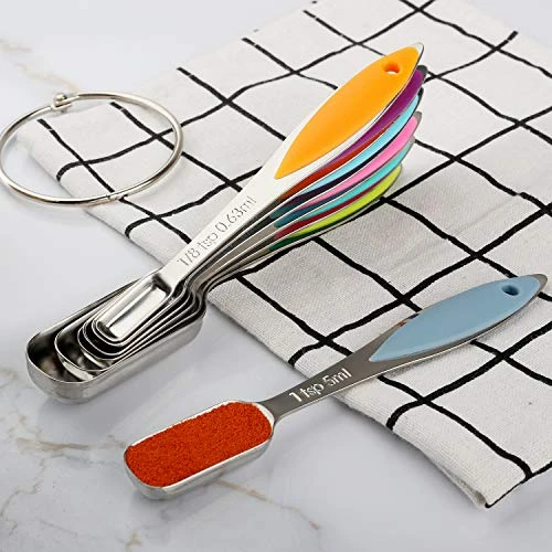 Measuring Spoons Set Stainless Steel Long Handle Measuring Spoons Stackable Heavy Duty Metal Teaspoon Tablespoon Measure Spoon Set Of 7 For Measuring Dry Liquid Ingredients, By YellRin 4 Measuring Spoons Set Stainless Steel Long Handle Measuring Spoons Stackable Heavy Duty Metal Teaspoon Tablespoon Measure Spoon Set Of 7 For Measuring Dry Liquid Ingredients, By YellRin - Image 4