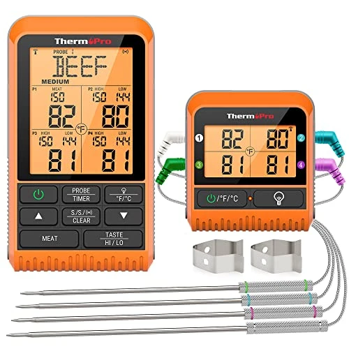 TP829 Wireless Meat Thermometer For Grilling And Smoking, 1000FT Grill Thermometer For Outside Grill With 4 Meat Probes, BBQ Thermometer For Smoker Oven Cooking Beef Turkey 1 TP829 Wireless Meat Thermometer For Grilling And Smoking, 1000FT Grill Thermometer For Outside Grill With 4 Meat Probes, BBQ Thermometer For Smoker Oven Cooking Beef Turkey