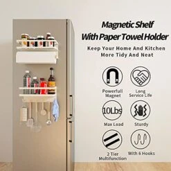 Magnetic Spice Rack For Refrigerator,Magnetic Paper Towel Holder,Heave Duty Spice Storage For Fridge,Magnetic Shelf For Kitchen Organizer (White, 2 Pack Combination Set) -Peugeot Shop 51OqIdUVXiS