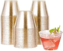 100pcs 9OZ Gold Plastic Cups,Disposable Gold Glitter Plastic Cups,Clear Plastic Tumblers,Wedding Thanksgiving, Christmas Party Cups -Peugeot Shop 51OseVfHr3L. AC