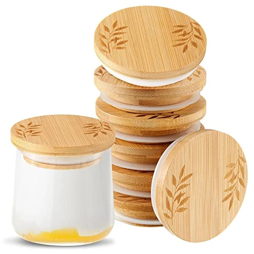 Yogurt Jar Lids Set Bamboo Jar Lids Wooden Lids Compatible With Oui Yogurt Jars Round Reusable Canning Lids Covers For Yogurt Jars With Silicone Sealing Rings For Yogurt Food Storage (6) 1 Yogurt Jar Lids Set Bamboo Jar Lids Wooden Lids Compatible With Oui Yogurt Jars Round Reusable Canning Lids Covers For Yogurt Jars With Silicone Sealing Rings For Yogurt Food Storage (6)