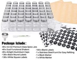 49-Pack Cube Glass Spice Jars With 372 Labels, 49 Shakers, Lids, 4.5 Oz Empty Square Spice Bottle, Reusable Clear Kitchen Spice Storage Containers -Peugeot Shop 51Ova2YgbkL