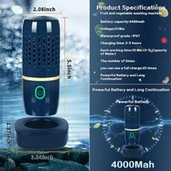 Fruit And Vegetable Washing Machine,Portable Fruit Cleaner Device,Fruit Cleaner Device In Water,Deeply Cleans Fresh Produce,for Cleaning Fruit,Vegetable-Seafood,Tableware(Blue) -Peugeot Shop 51Oy7W5jjeL