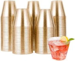 100pcs 9OZ Gold Plastic Cups,Disposable Gold Glitter Plastic Cups,Clear Plastic Tumblers,Wedding Thanksgiving, Christmas Party Cups -Peugeot Shop 51P wNTpdYL. AC