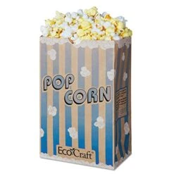 Bagcraft Papercon 300612 EcoCraft Theater Popcorn Bag With Blue Stripe Design, 85 Oz Capacity, 8-5/8" Length X 5-1/2" Width X 3-1/4" Height (Case Of 500)