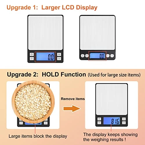 Upgraded Small Food Scale With New Hold Function And Larger Display, 3000g/0.1g High Accuracy Digital Scale Grams And Oz For Kitchen, Small Item, Jewelry, (2 Trays & Batteries Included) 2 Upgraded Small Food Scale With New Hold Function And Larger Display, 3000g/0.1g High Accuracy Digital Scale Grams And Oz For Kitchen, Small Item, Jewelry, (2 Trays & Batteries Included) - Image 2