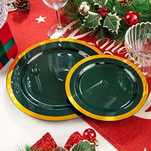 175PCS Green Plastic Plates - Emerald Green Party Plates - Disposable Gold Plastic Plates Include 50Plates, 25Knives, 25Forks, 25Spoons, 25Cups, 25Napkins For Party & St Patrick's Day 3 175PCS Green Plastic Plates - Emerald Green Party Plates - Disposable Gold Plastic Plates Include 50Plates, 25Knives, 25Forks, 25Spoons, 25Cups, 25Napkins For Party & St Patrick's Day - Image 3