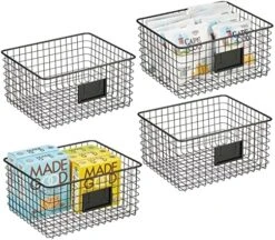 Square Steel Wired Storage Organizer Bin Baskets With Label Slot For Kitchen Pantry, Cabinet, Organizing Holder For Food, Drinks, Snacks, Produce, Omaha Collection, 4 Pack, Matte Black -Peugeot Shop 51P9QIXN4DL. AC