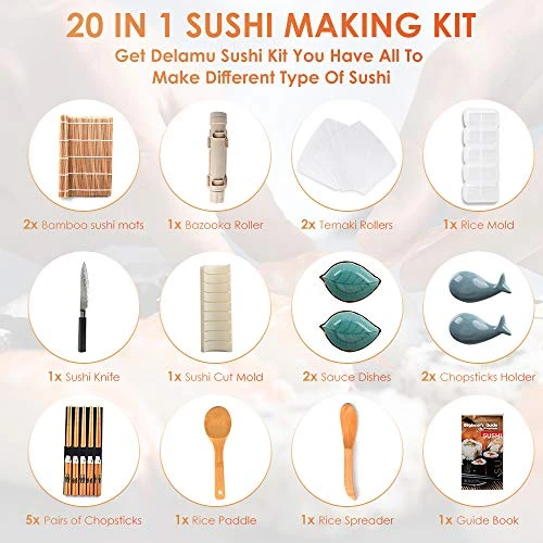 Sushi Making Kit, 20 In 1 Sushi Bazooka Roller Kit With Chef’s Knife, Bamboo Mats, Bazooka Roller, Rice Mold, Temaki Sushi Mats, Rice Paddle, Rice Spreader, Chopsticks, Sauce Dishes, Guide Book 2 Sushi Making Kit, 20 In 1 Sushi Bazooka Roller Kit With Chef’s Knife, Bamboo Mats, Bazooka Roller, Rice Mold, Temaki Sushi Mats, Rice Paddle, Rice Spreader, Chopsticks, Sauce Dishes, Guide Book - Image 2
