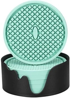 Silicone Coasters [6 Pack] Thickened Drink Coasters With Holder - Cup Mat - Non-Slip, Non-Stick, Stay Put, Deep Tray - Prevents Furniture And Tabletop Damages(Black) -Peugeot Shop 51PHtNqJjeL. AC