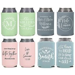 Customized Wedding Can Coolers Personalized Wedding Favors Monogram Can Holders (Custom – Assorted, 100 Can Cooler)