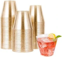 100pcs 9OZ Gold Plastic Cups,Disposable Gold Glitter Plastic Cups,Clear Plastic Tumblers,Wedding Thanksgiving, Christmas Party Cups -Peugeot Shop 51PPqYDt1dL. AC