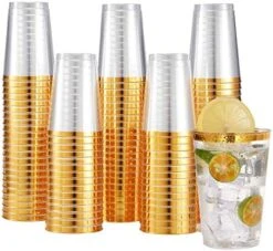 100 PACK Gold Plastic Cups,12 Oz Clear Plastic Cups Tumblers, Elegant Gold Rimmed Plastic Cups, Disposable Cups With Gold Rim Perfect For Wedding,Thanksgiving Day, Christmas, Halloween Party Cups -Peugeot Shop 51PQMgn7o8L. AC