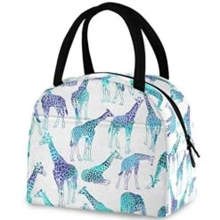 Abstract Giraffes Pattern Reusable Lunch Tote Bag With Front Pocket Zipper Closure Insulated Thermal Cooler Container Bag For Man Women Work Picnic Travel Beach Fishing